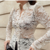 Модная и сексуальная маленькая кружевная рубашка с пышными рукавами и воротником-стойкой Amazon, осенне-зимняя новая элегантная рубашка для путешествий