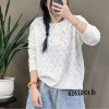 镂空针织毛衣 2025春季新款 文艺圆领纯色上衣女宽松套头衫61610