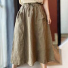 古咖服饰砂洗亚麻半身裙女装文艺松紧腰系带显瘦中长裙气质A字裙