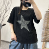 2025年夏季新款圆领星星炒色T恤文艺复古风短袖休闲套头女上衣
