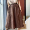 古咖服饰砂洗亚麻半身裙女装文艺松紧腰系带显瘦中长裙气质A字裙