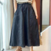 古咖服饰砂洗亚麻半身裙女装文艺松紧腰系带显瘦中长裙气质A字裙