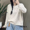 镂空针织毛衣 2025春季新款 文艺圆领纯色上衣女宽松套头衫61610